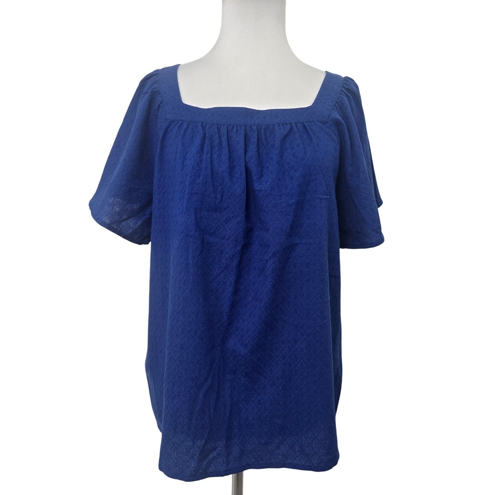 Banana‎ Republic M Blouse Women Blue New Square Neck Dobby Flutter Sleeve new